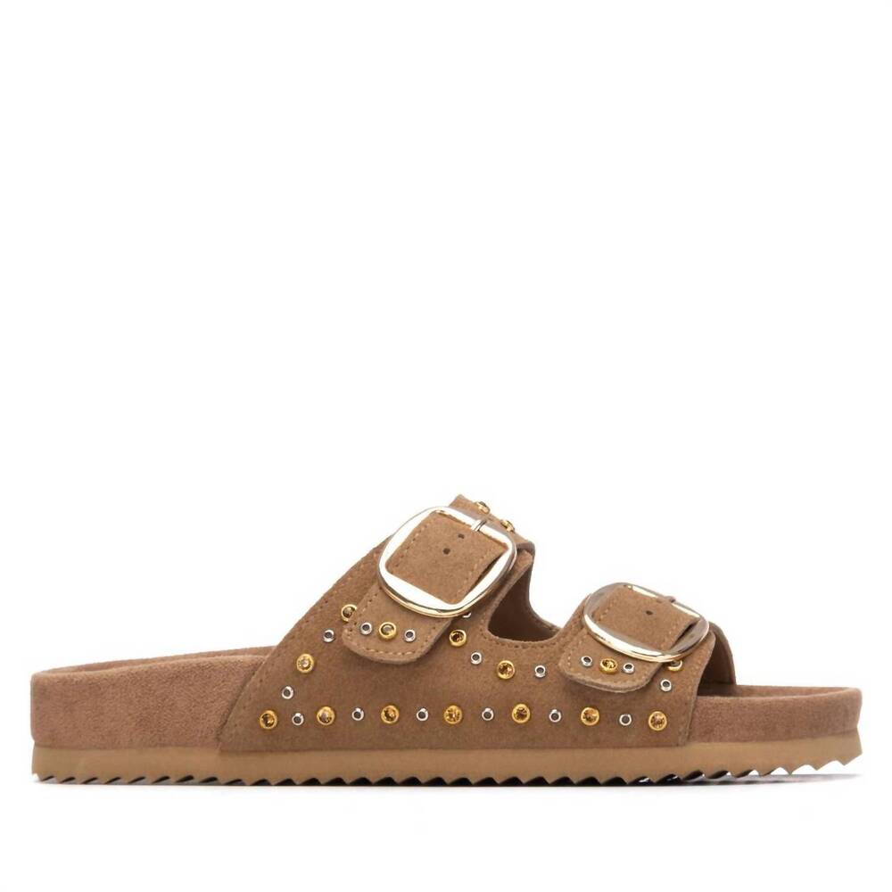 NEW XTI women's suede open toe sandals in camel